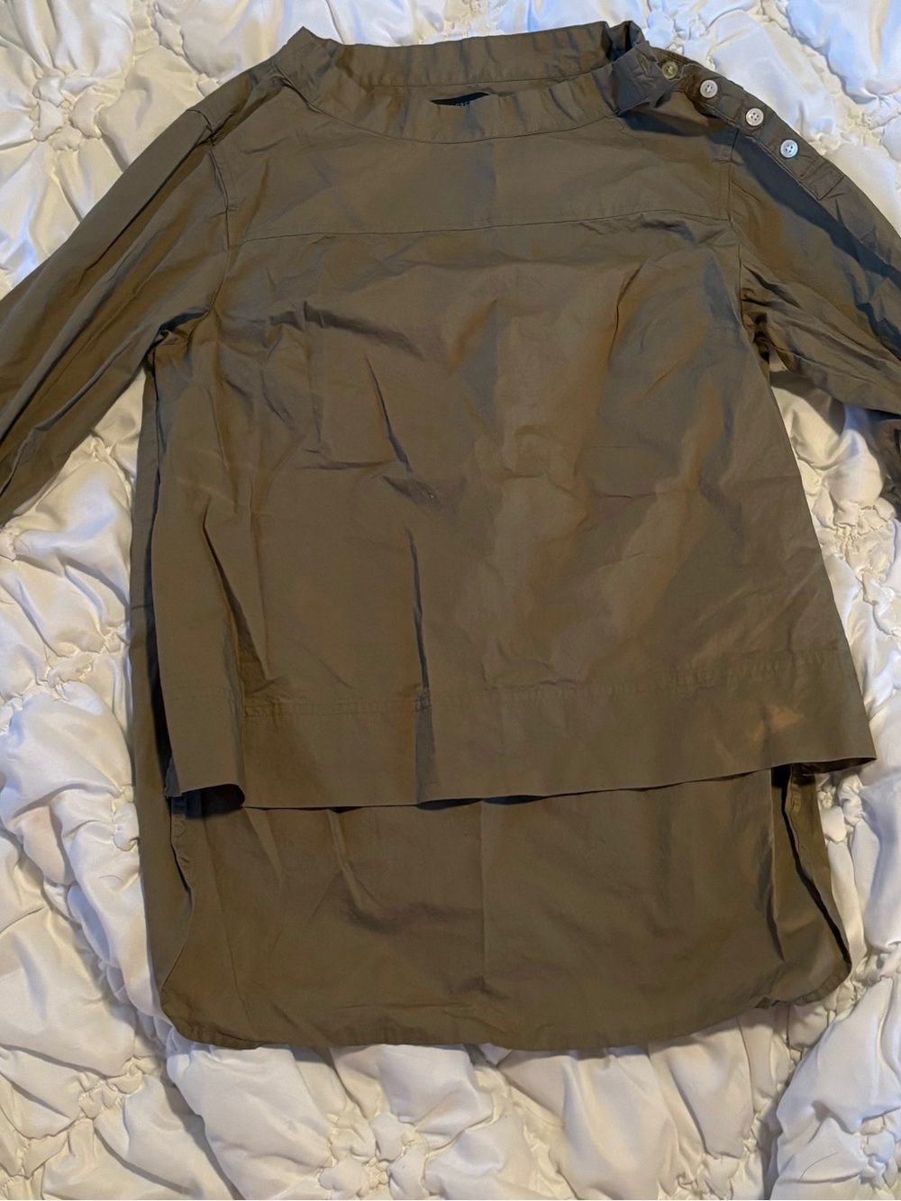 J. Crew Olive Green Women's Top with Button-Tab Detail